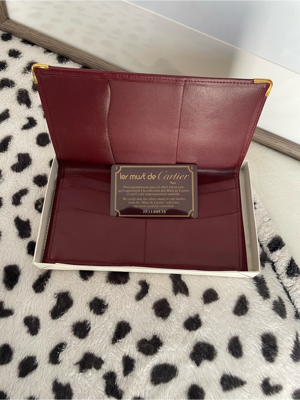 Cartier Burgundy Leather Card Wallet with Gold Corners